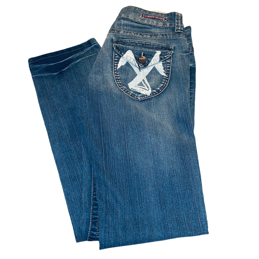 Vigoss Jeans Slim Skinny Juniors 7/8 Light Wash Painted Back Pockets